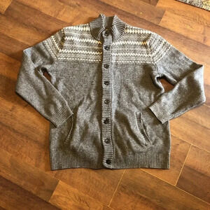 Old Navy Sweater Men's XL Cardigan Gray Fair Isle Grandpa Academia Preppy